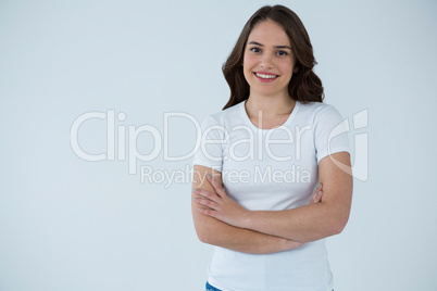 Smiling woman in white t-shirt