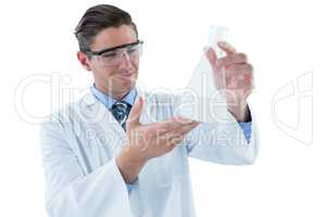 Scientist pretending to be doing experiment