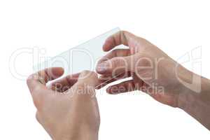 Hand using futuristic mobile phone