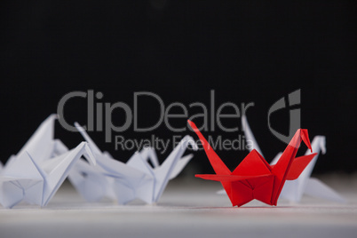 Paper cranes arranged together