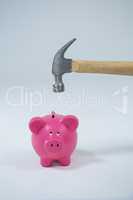 Piggy bank about to be smashed by hammer