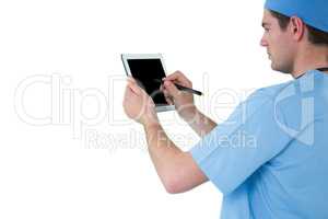 Surgeon using digital tablet