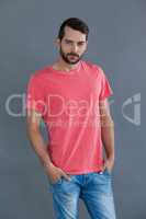 Handsome man in pink t-shirt