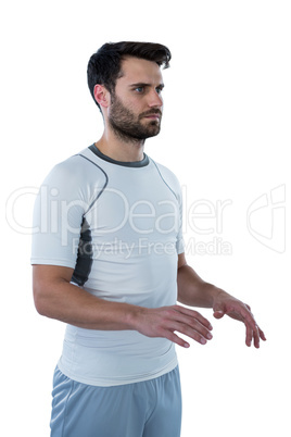 Man pretending to touch an invisible object