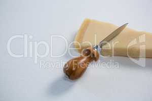 Piece of cheese with knife