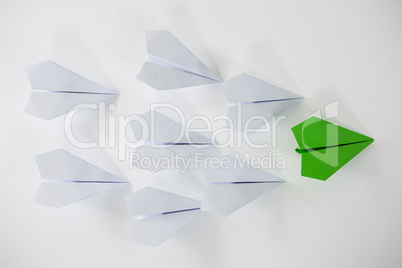Paper planes on white background