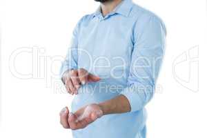Man pretending to hold an invisible object