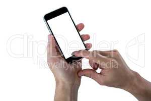 Close-up of hand using mobile phone