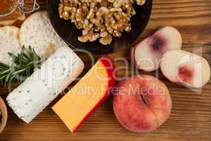 Various food items on wooden board