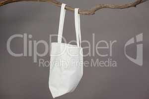 White bag hanging on a tree branch