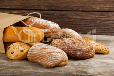 Various bread loaves in bag