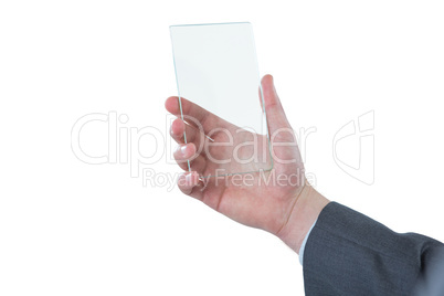 Businessman holding futuristic mobile phone