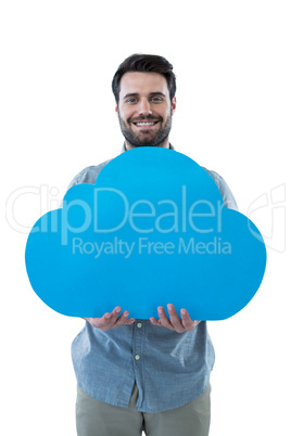 Smiling man holding a cloud cut out