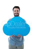 Smiling man holding a cloud cut out