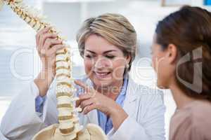 Doctor explaining anatomical spine to patient