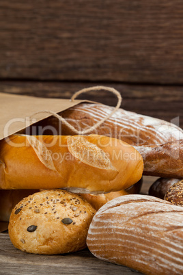 Various bread loaves in bag