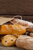 Various bread loaves in bag
