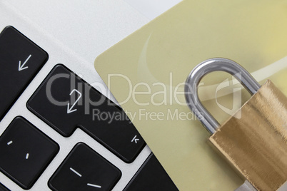 Metallic lock with smart card on laptop