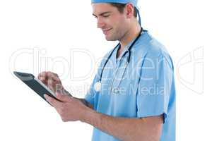 Surgeon using digital tablet