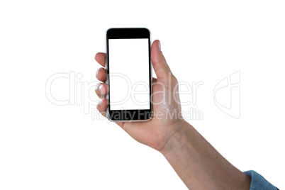 Close-up of hand showing mobile phone