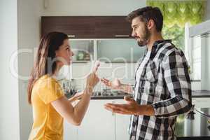 Couple having argument in kitchen