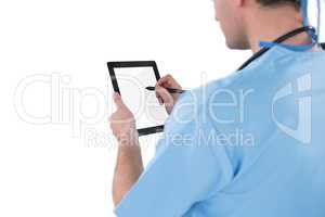 Surgeon using digital tablet