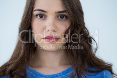 Beautiful woman in blue top