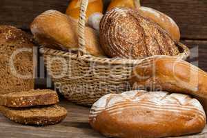 Various bread loaves in basket