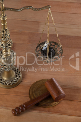 Conceptual image of pocket watch on justice scale
