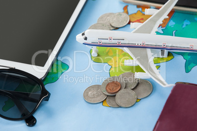Holiday and tourism conceptual image with travel accessories
