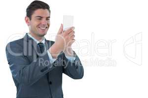 Businessman using futuristic mobile phone