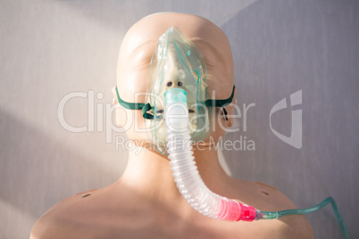 Close-up of dummy with oxygen mask