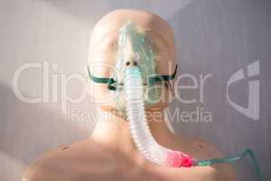 Close-up of dummy with oxygen mask