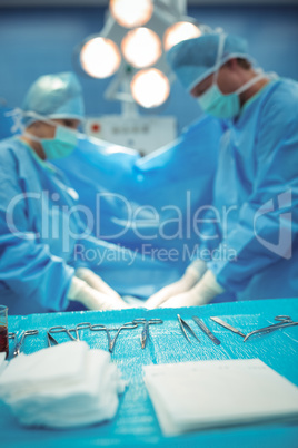 Various surgical tools on table