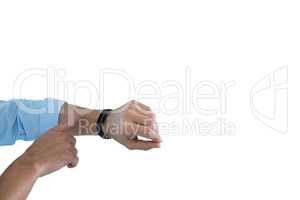 Man hand using a fitness band