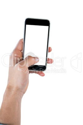 Close-up of hand using mobile phone