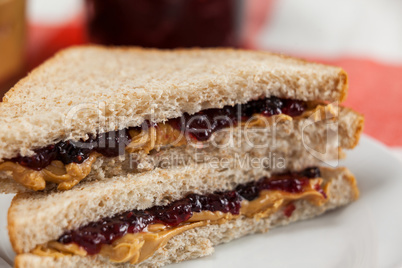 Bread sandwich with jam and peanut butter