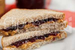 Bread sandwich with jam and peanut butter
