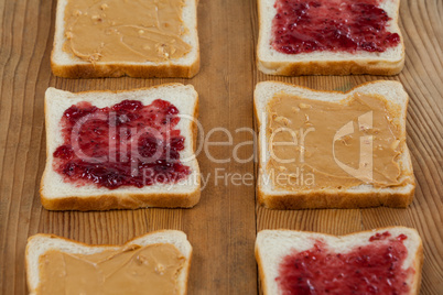 Peanut butter and jam on bread slices