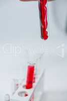 Blood sample being drop into test tubes