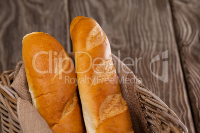 Baguettes in wicker basket