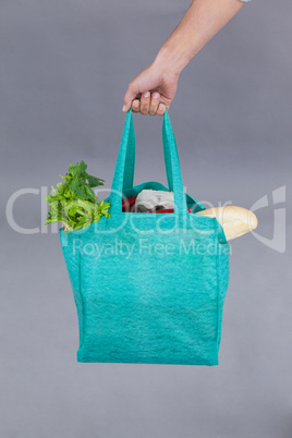 Hand of a man holding a grocery bag