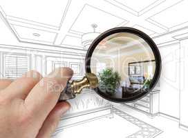 Hand Holding Magnifying Glass Revealing Custom Kitchen Design Dr