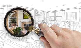 Hand Holding Magnifying Glass Revealing Custom Kitchen Design Dr