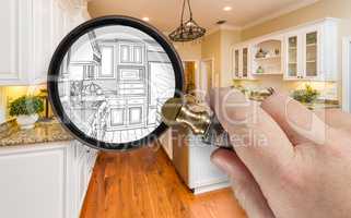 Hand Holding Magnifying Glass Revealing Custom Kitchen Design Dr