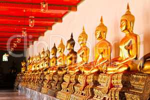 Buddha in Wat Pho Temple sequential nicely in Bangkok, Thailand.