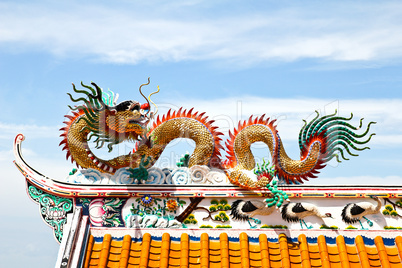 Colorful dragon statue on china temple roof.