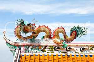 Colorful dragon statue on china temple roof.