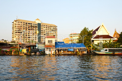 Thai houses along the khlong in Bangkok, Thailand.