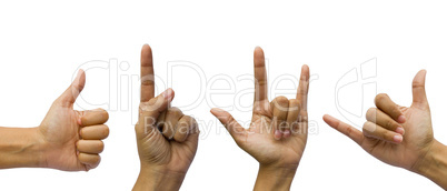Set of gesturing hands isolated on white background.